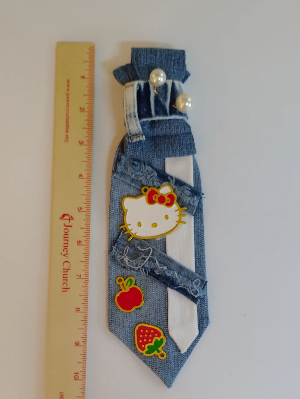 Hello Kitty Blue Denim Kids Tie with Pearls